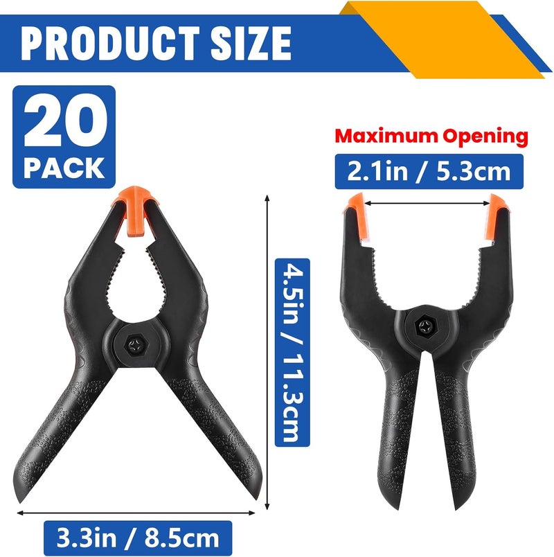 NUITPY 20 Pack 4.5 inch Plastic Spring Clamps, Black Heavy Duty Clips, Backdrop Clips, Woodworking Clamps, Plastic Clamps for Crafts, Backdrop Stand, Woodworking, Photography - Image 2